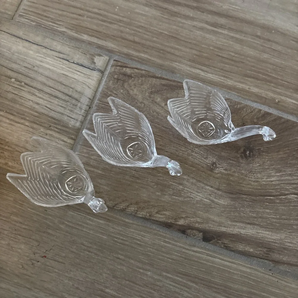 3 Vintage 60's Collectible Clear Plastic Swan Decorative Figurine Trinket Holder